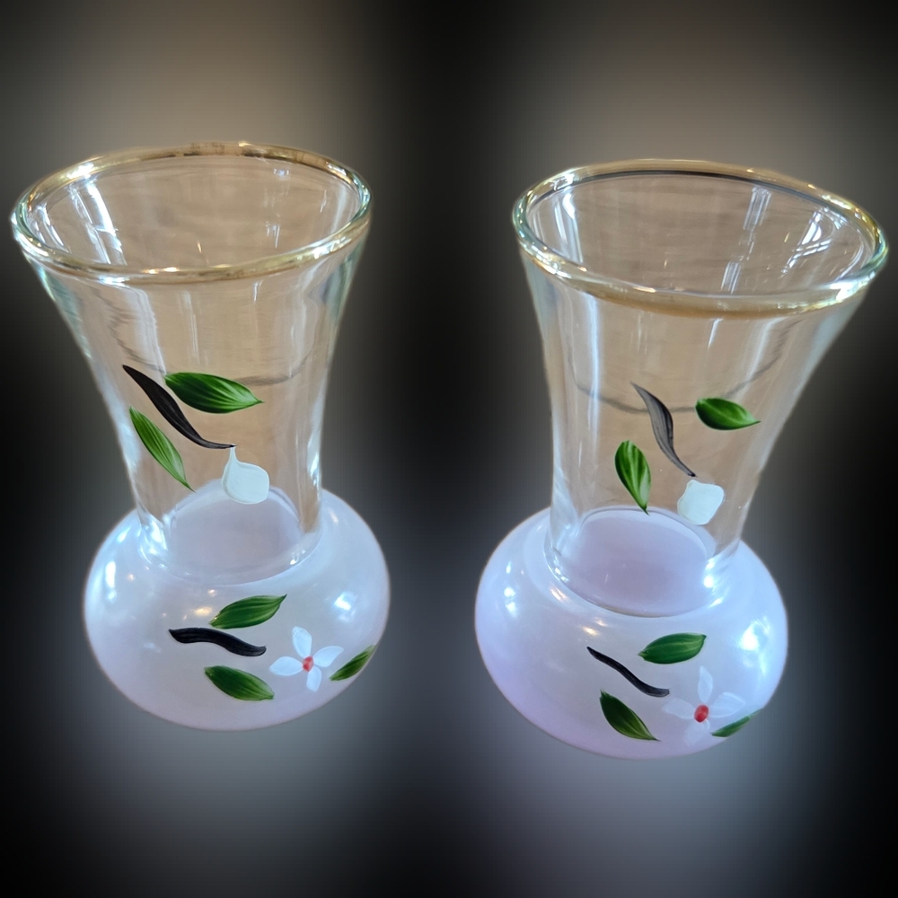 Floral Glass Bud Vases with Gold Rims